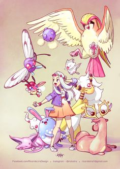 an image of some cartoon characters with different animals and birds in the middle of them