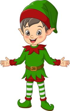 a little boy dressed as an elf with his hands out to the side and smiling