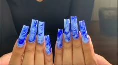 Long Acrylic Nail Designs Blue, Royal Blue Marble Nails, Blue Nail Sets, Baddie Nails Acrylic Blue, Dope Blue Nails, Marble Blue Nails, Blue Acrylic Nails Designs, Long Blue Nails