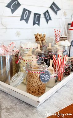 an assortment of hot cocoa bar party ideas