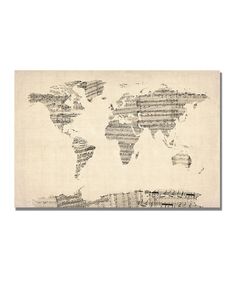 a map of the world covered in sheet music