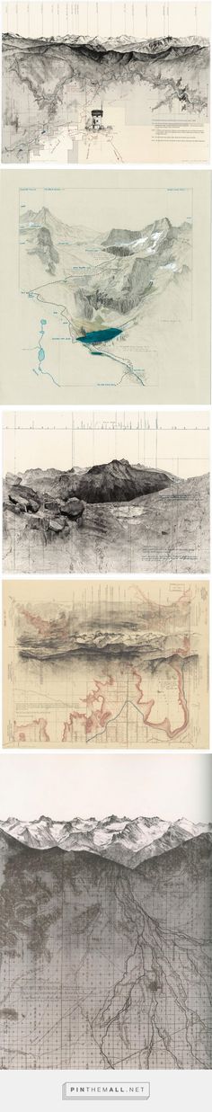 four different views of the ocean from above and below, all with lines drawn on them