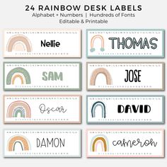 printable name tags for rainbow desk labels, set of 12 - instant digital file