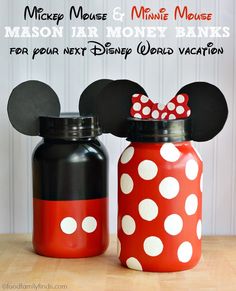 mickey and minnie mouse mason jar money banks for your next disney world vacation - free printable