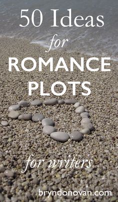 the words 50 ideas for romance plots written in pebbles