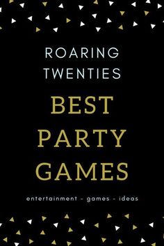 the cover of roaring twenties's best party games, featuring gold and black confetti