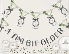 an image of a party banner with martinis and green confetti on it