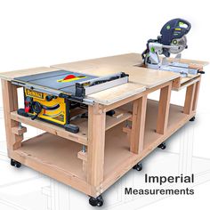 a table sawing on top of a work bench with the words imperial measurements below it