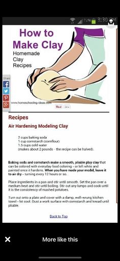 the instructions for how to make clay with pictures on it and text below that reads, how to make clay homemade recipes air hardening modeling clay