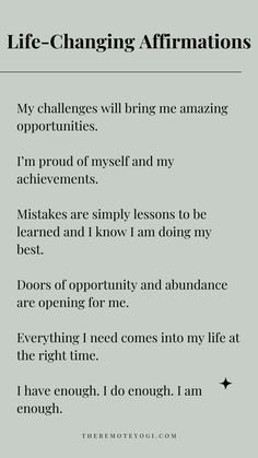 a poem written in black and white with the words life - changing affirmations