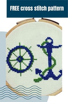 Anchor cross stitch pattern. Easy to stitch small cross stitch design and embroider on clothes. Anchor Cross Stitch, Anchor Graphic, Anchor Cross, Cross Stitch Pattern Easy, Small Cross Stitch, The Anchor, Cross Stitch Patterns Free