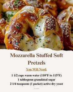 there is a poster about the different types of stuffed pretzels that are on display