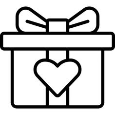 a gift box with a heart on it and a ribbon around the bow, black and white