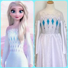 an image of a frozen princess dress with blue accents on the shoulders and long sleeves