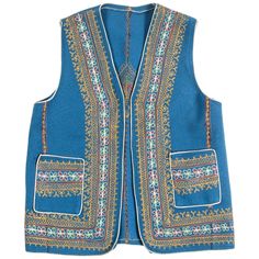 Authentic Ottoman Turkish vest in blue decorated with elaborate embroidered and two pockets, Part of the traditional Turkish folk costume. Measurements: height 24.5" armpit 19". Turkish Vest, Chinese Embroidered, Antique Ottoman, Boho Inspiration, Blue Vest, Red Vest, Embroidered Wool, Blue Vests, Long Vests