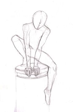 a pencil drawing of a person sitting on top of a barrel with their legs crossed