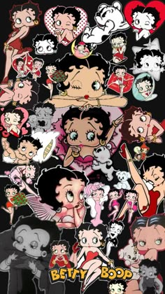 an image of betty boo stickers on the back of a cell phone, with lots of other cartoon characters