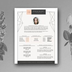 a modern resume template with flowers on the side