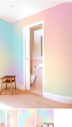 there is a room with pastel paint on the walls