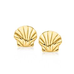 Ross-Simons - 14kt Yellow Gold Seashell Stud Earrings. How adorable are these seashell stud earrings?! Crafted of 14kt yellow gold, they're the perfect pair to bring along on vacation or to give as a gift to the beach lover in your life. Post/clutch, 14kt yellow gold seashell stud earrings. Jewelry Presentation, Seashell Earrings, Jewelry Summer, Beach Lover, Timeless Jewelry, On Vacation, Jewelry Earrings Studs, Modern Woman, Perfect Pair