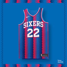 the philadelphia 76ers jersey is displayed on a blue background