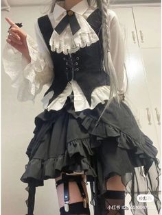 Maid Inspired Outfit, Fancy Goth Dress, Seamstress Aesthetic Outfit, German Aesthetic Outfits, Anime Core Outfits, Victorian Outfit Aesthetic, Ouji Fashion Female, Bsdcore Outfits, Masc Dresses