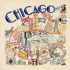 Chicago Fine Art Print Art Print catstudio Chicago Map Illustration, Chicago Poster Aesthetic, Kansas City Poster, Vintage Chicago Poster, Downtown Chicago Aesthetic, Chicago Collage, Chicago Watercolor, Chicago Illustration, Chicago Artwork