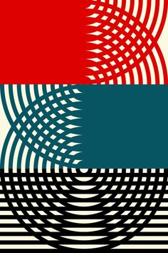 an abstract design with red, blue and black stripes on it's sides in the center