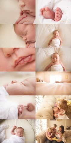 a collage of babys and their parents sleeping together