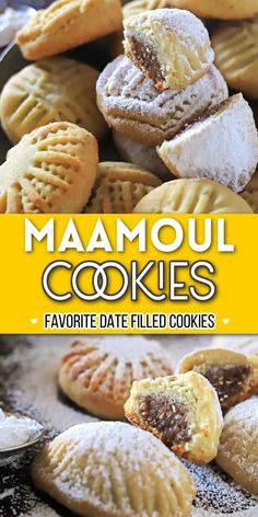 Piles of cookies filled with date filling with powdered sugar with Pinterest overlay. Cookie Platter, Greek Desserts, Shortbread Recipes, Filled Cookies, Buttery Cookies, Delicious Cookie Recipes, Oreo Cheesecake, Ramadan Recipes, Sweet Delights