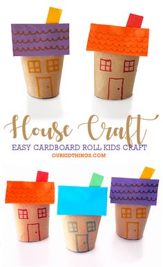 Cardboard Roll House Craft House Crafts For Preschoolers, Neighborhood Crafts For Preschoolers, House Crafts For Toddlers, As For Me And My House Craft, Building Projects For Kids, Family House Craft Preschool, Houses Preschool Theme, Cardboard Crafts For Kids, Preschool House Craft