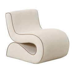 an upholstered chair with a curved back and seat cushion on the bottom, in white