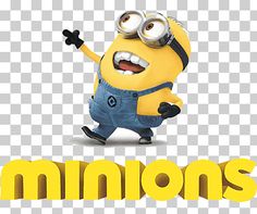 an image of a cartoon character with the word minions on it's back ground