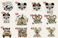 mickey mouse stickers are shown in different sizes and colors, including the numbers for each character