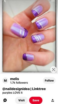 Purp Nails, Purple Nail Art Designs, Nail Pics, Purple Nail Art, Fingernail Designs, Purple Nail Designs, Her Nails, Purple And Silver, Super Nails