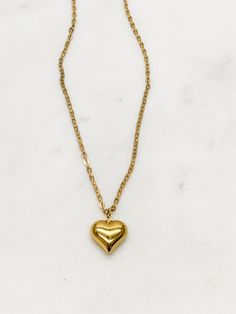 A collection of classic puff heart-style charms paired with gorgeous cable chains offering you so many options in colors and sizing! Choose from small, medium, and large sizes in all gold or mixed metals (gold chain and silver hearts). All components are stainless steel and 18k gold-plated stainless steel based and handcrafted in our Birmingham, Alabama studio by women. Available in 18" lengths, and the large and medium sizes will clasp shorter as desired. These pieces are beautiful as statement Heart Necklaces, Brunch Dress, Puffed Heart, Birmingham Alabama, Half Sleeve Dresses, Matching Accessories, Denim Shoes, Handbag Shoes, Fall Floral