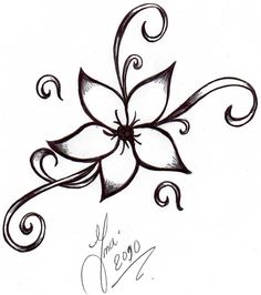 a black and white drawing of a flower