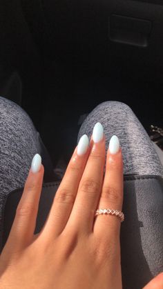 Blue nails, almond shapes nails, summer nails, vacation nails, holiday, beach, spring aesthetic Icy Blue Nails, Rounded Acrylic Nails, Blue Gel Nails, Hard Gel Nails, December Nails, Milky Nails, Basic Nails