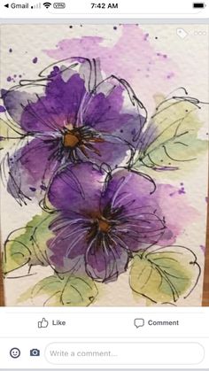 watercolor painting of purple flowers on white paper