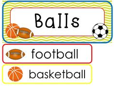 sports themed name tags with balls on them