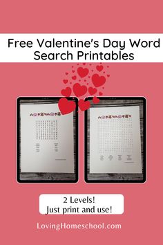 two valentine's day word search printables with hearts on the top and bottom