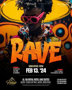 a poster for rave with a woman wearing sunglasses