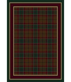 a green and red plaid rug with a black border on the bottom, in an area that