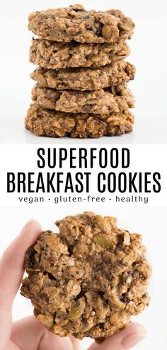 a stack of cookies with the words superfood breakfast cookies