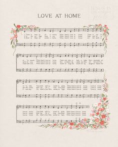 an old sheet music page with flowers on it