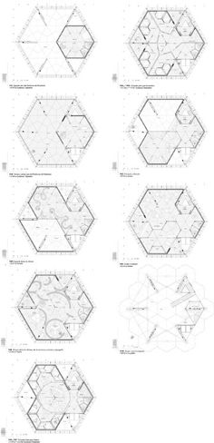 several diagrams showing the various sections of a building