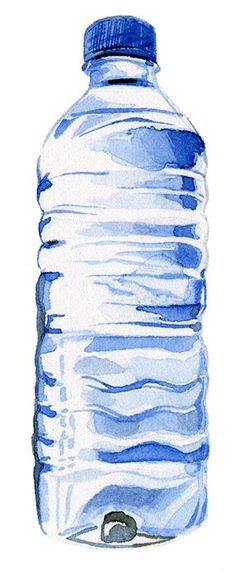 a water bottle is shown in blue and white