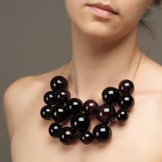 "This Black chunky necklace is made of glass in the lampwork technique, each bead is hand blown and unique. This Black bib beaded necklace is lightweight, stylish and elegant and will become a versatile and irreplaceable addition to your everyday outfits! 💕 You will definitely look stunning in this glass bubble necklace! Dimensions: the necklace length is adjustable, 16 1/2\"-19\" inch (42-48cm). Materials: artist lampwork glass beads, metal fittings. 🎁 This big bead necklace will also be a gr Black Glass Jewelry With Large Beads, Black Glass Beaded Necklaces With Round Beads, Black Glass Beaded Necklace With Round Beads, Modern Black Glass Jewelry, Black Round Bead Bib Necklaces For Party, Unique Black Beaded Necklace For Party, Black Glass Bead Necklace, Black Bib Necklace With Round Beads For Gift, Modern Black Round Beads Necklace