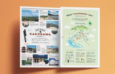 an open travel brochure with pictures and information about the attractions in kawaguchi