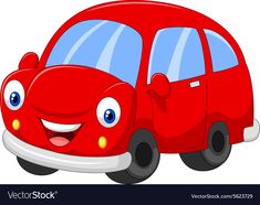 a red car with eyes and smiling face